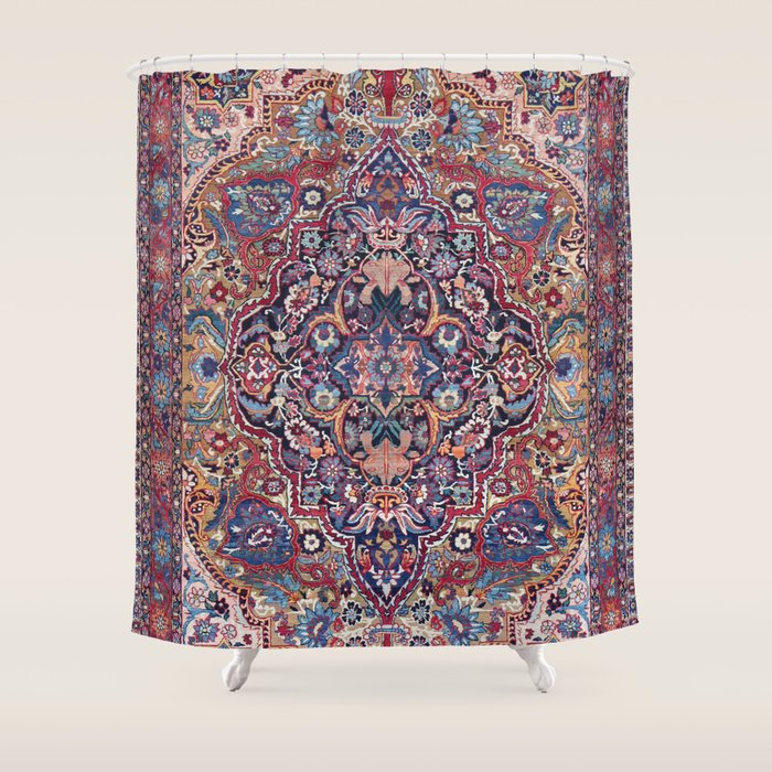 Antique Ornate Plum Spice Persian Kirman Rug Shower Curtain Gallery Image 1
