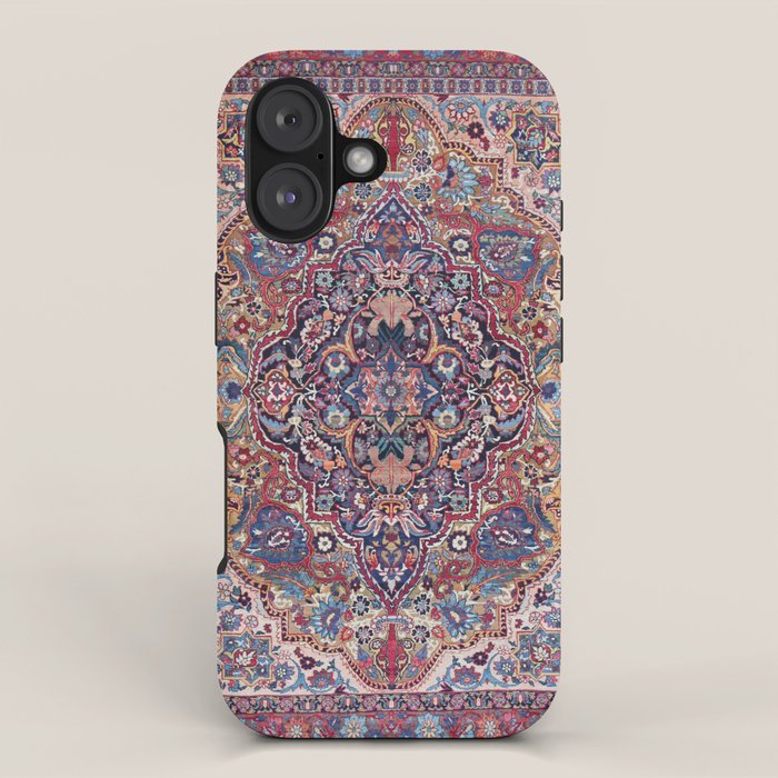 Antique Ornate Plum Spice Persian Kirman Rug iPhone Case Gallery Image 1