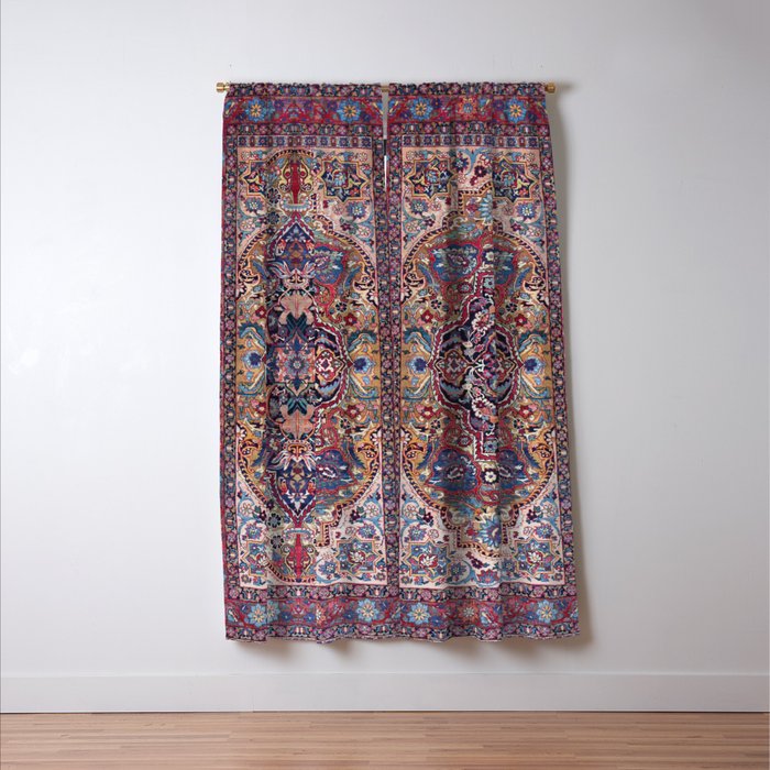 Antique Ornate Plum Spice Persian Kirman Rug Window Curtain Gallery Image 3