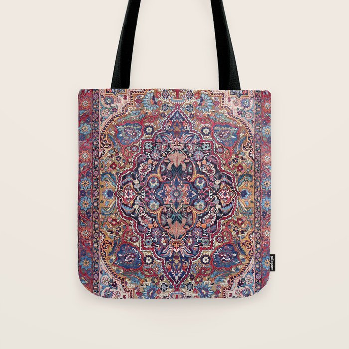 Antique Ornate Plum Spice Persian Kirman Rug Tote Bag Gallery Image 1