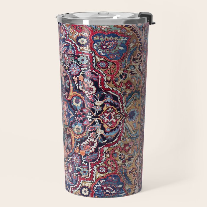 Antique Ornate Plum Spice Persian Kirman Rug Travel Mug Gallery Image 2