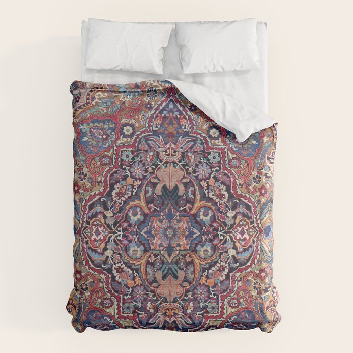 Antique Ornate Plum Spice Persian Kirman Rug Duvet Cover Gallery Image 1