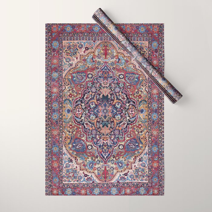 Antique Ornate Plum Spice Persian Kirman Rug Wrapping Paper Gallery Image 1