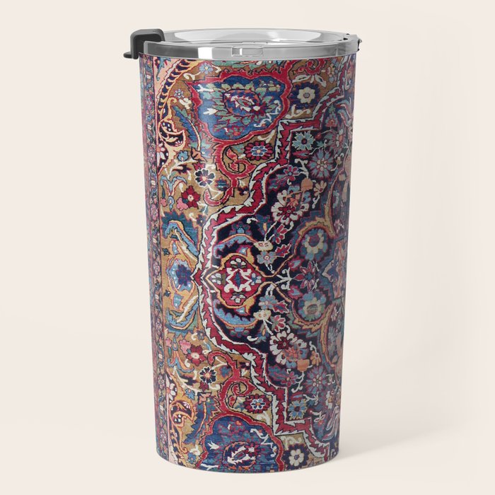 Antique Ornate Plum Spice Persian Kirman Rug Travel Mug Gallery Image 3