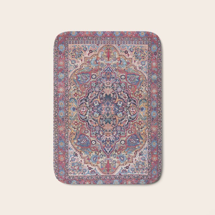 Antique Ornate Plum Spice Persian Kirman Rug Bath Mat Gallery Image 1