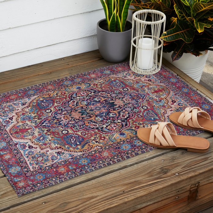 Antique Ornate Plum Spice Persian Kirman Rug Outdoor Rug Gallery Image 2