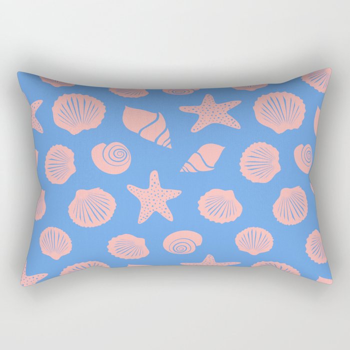 Retro Coastal Shells on Blue Rectangular Pillow Gallery Image 1