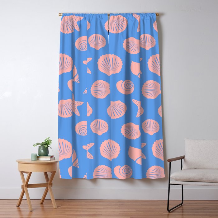Retro Coastal Shells on Blue Window Curtain Gallery Image 1