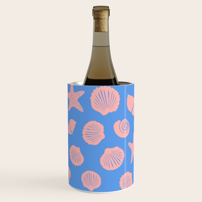 Retro Coastal Shells on Blue Wine Chiller Gallery Image 3