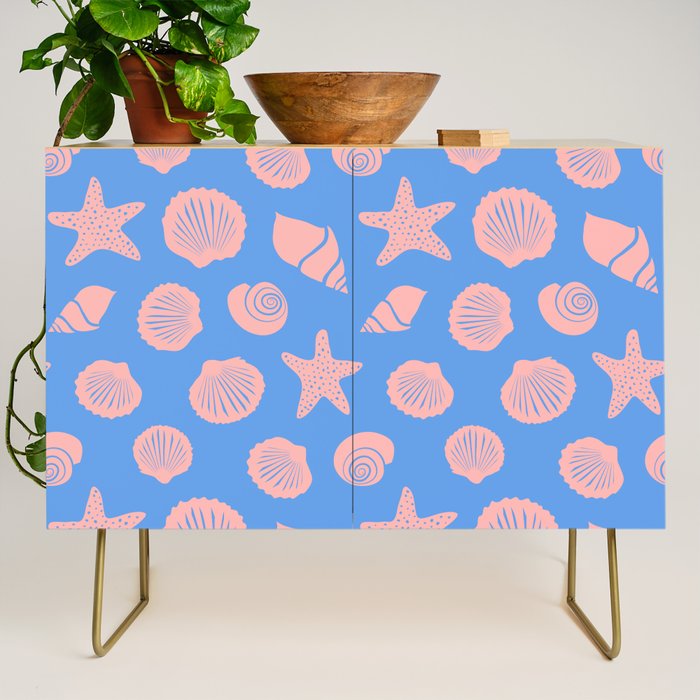 Retro Coastal Shells on Blue Credenza Gallery Image 1