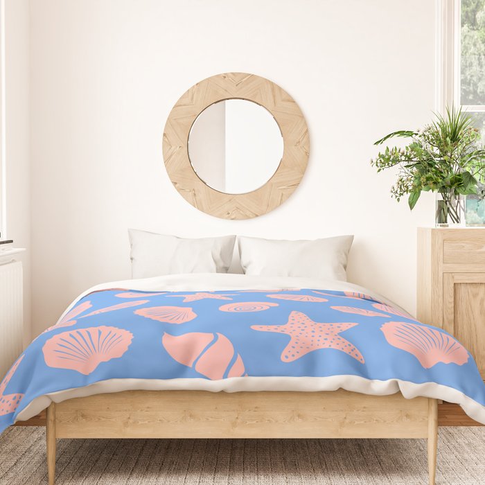 Retro Coastal Shells on Blue Duvet Cover Gallery Image 3
