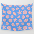 Retro Coastal Shells on Blue Wall Tapestry Gallery Image 4