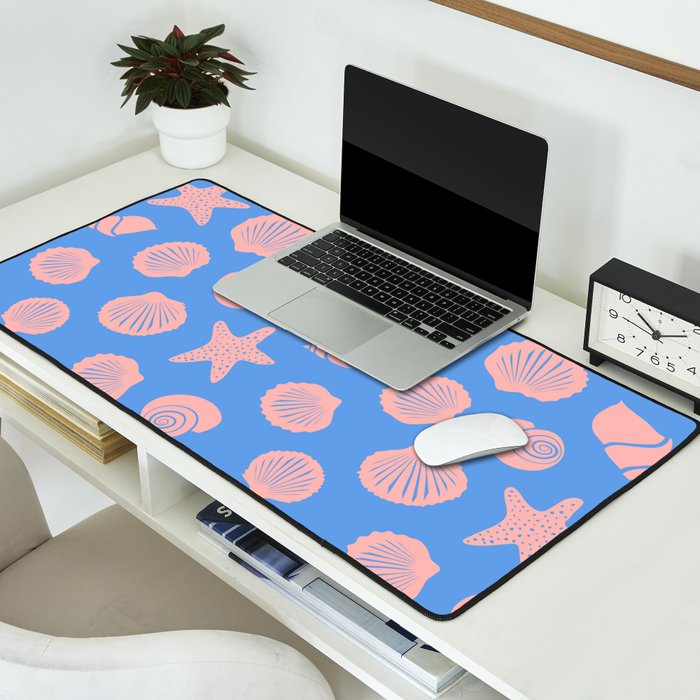 Retro Coastal Shells on Blue Desk Mat Gallery Image 2