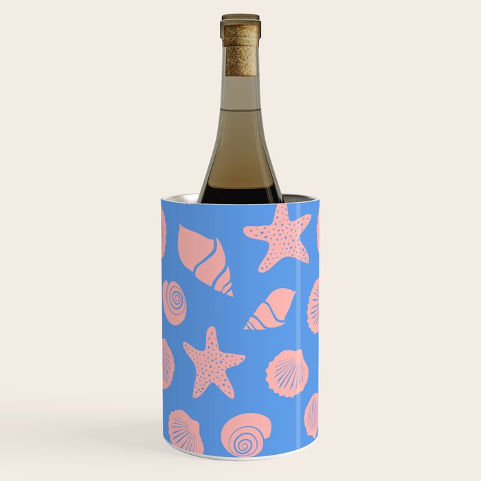 Retro Coastal Shells on Blue Wine Chiller Gallery Image 1