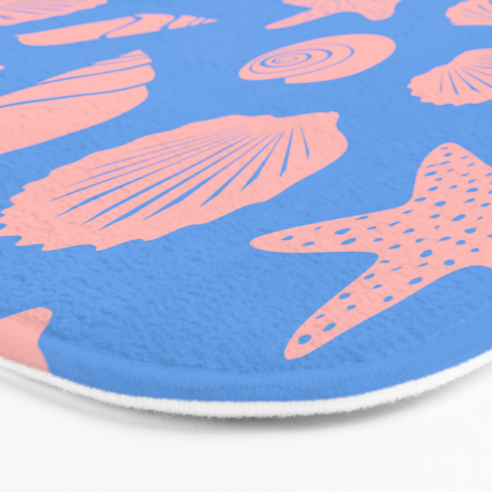 Retro Coastal Shells on Blue Bath Mat Gallery Image 3