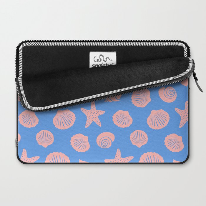Retro Coastal Shells on Blue Laptop Sleeve Gallery Image 2