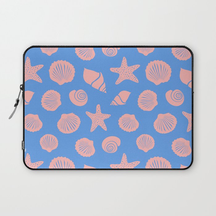 Retro Coastal Shells on Blue Laptop Sleeve Gallery Image 1