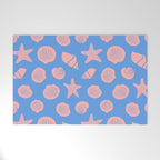 Retro Coastal Shells on Blue Welcome Mat Gallery Image 1