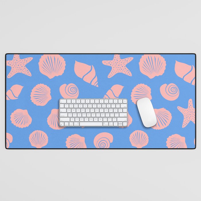 Retro Coastal Shells on Blue Desk Mat Gallery Image 1