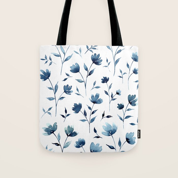 Blue flowers | Watercolor Pattern Tote Bag Gallery Image 1