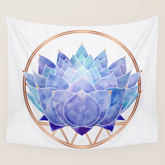 Violet Zen Lotus Flower Watercolor Wall Tapestry Gallery Image 4