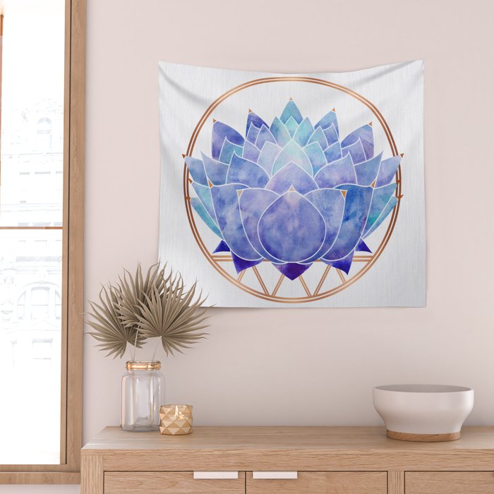 Violet Zen Lotus Flower Watercolor Wall Tapestry Gallery Image 2