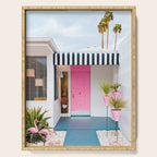 Cute Pink Door with Yard Flamingos in Palm Springs Serving Tray Gallery Image 1