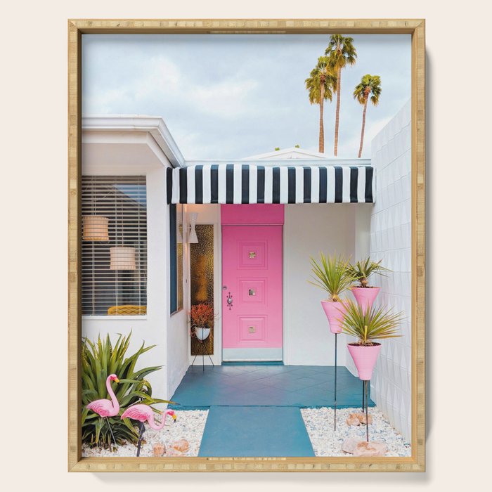 Cute Pink Door with Yard Flamingos in Palm Springs Serving Tray Gallery Image 1