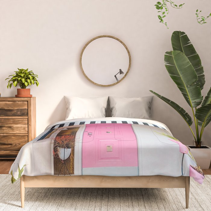 Cute Pink Door with Yard Flamingos in Palm Springs Comforter Gallery Image 3