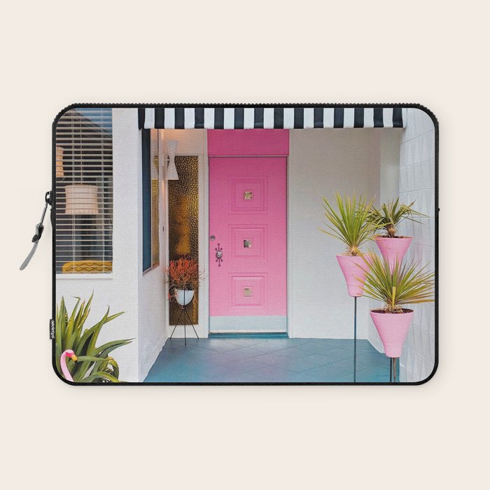 Cute Pink Door with Yard Flamingos in Palm Springs Laptop Sleeve Gallery Image 1