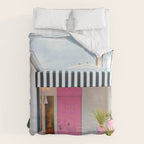 Cute Pink Door with Yard Flamingos in Palm Springs Duvet Cover Gallery Image 6