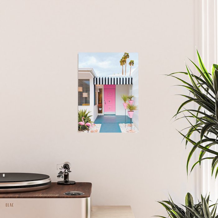 Cute Pink Door with Yard Flamingos in Palm Springs Poster Gallery Image 2