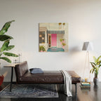 Cute Pink Door with Yard Flamingos in Palm Springs Wood Wall Art Gallery Image 2