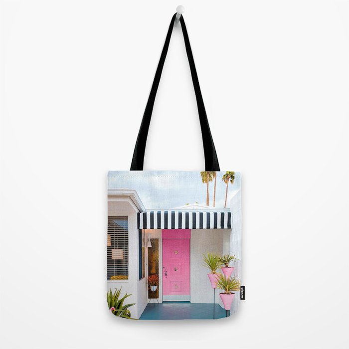 Cute Pink Door with Yard Flamingos in Palm Springs Tote Bag Gallery Image 2