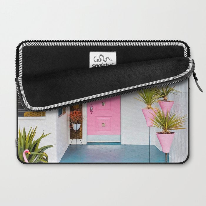 Cute Pink Door with Yard Flamingos in Palm Springs Laptop Sleeve Gallery Image 2