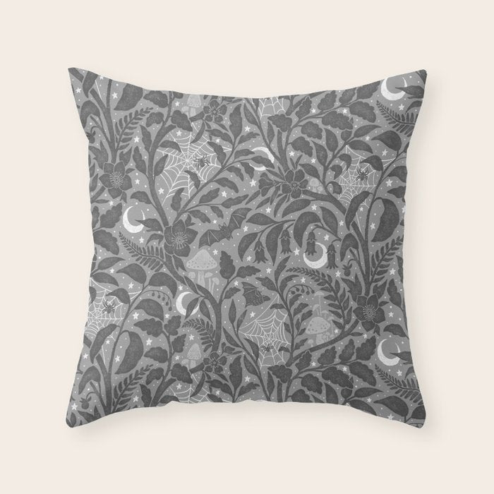 Mysterious Garden - Grayscale  Throw Pillow Gallery Image 6