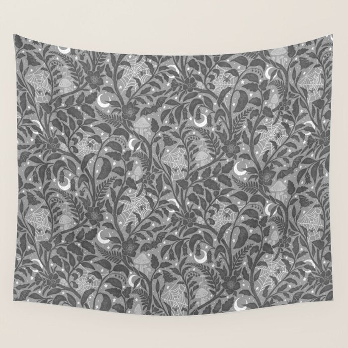 Mysterious Garden - Grayscale  Wall Tapestry Gallery Image 4