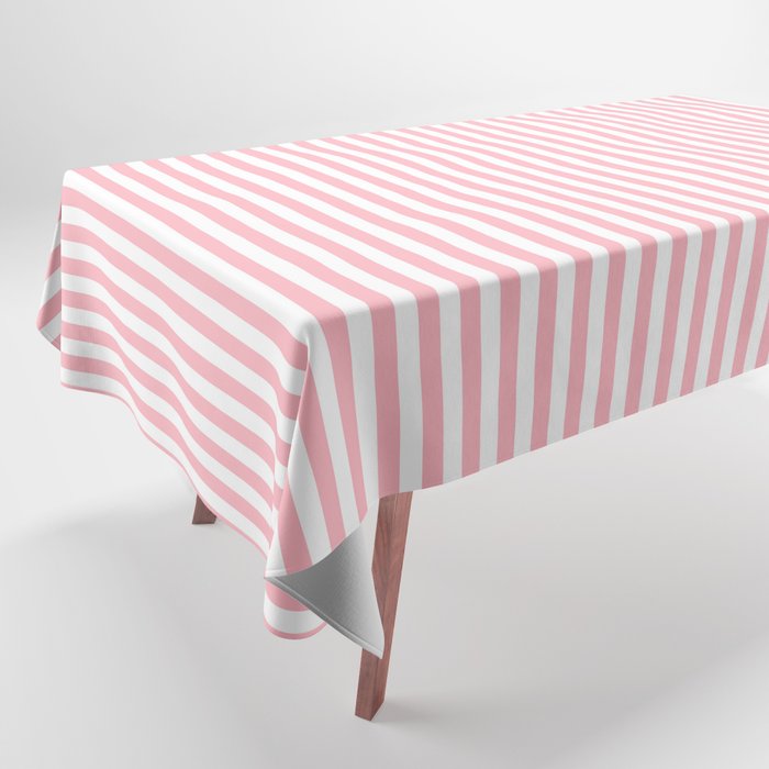 Light Pink and White Vertical Stripe Pattern for Refined Interior Design Tablecloth Gallery Image 1