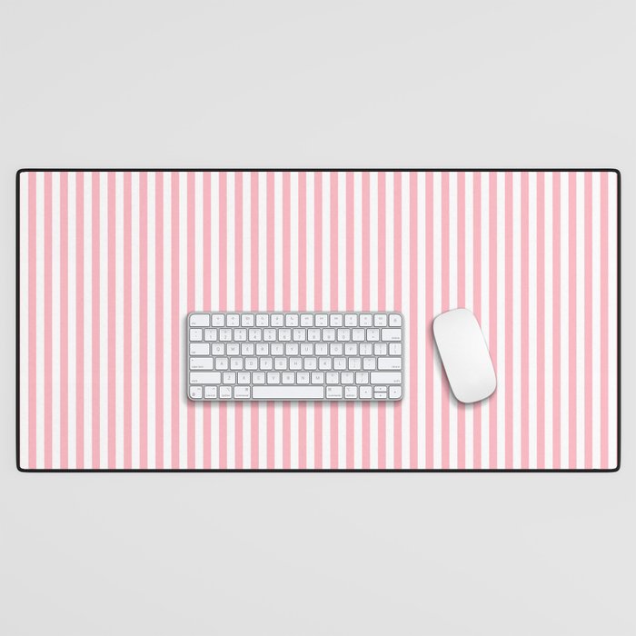 Light Pink and White Vertical Stripe Pattern for Refined Interior Design Desk Mat Gallery Image 1