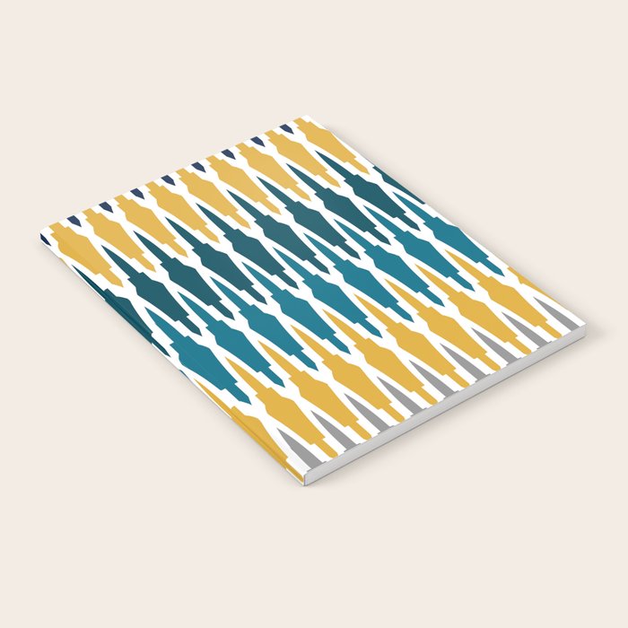 Boho, Geometric Pattern, Blue, Teal, Yellow and Gray Notebook Gallery Image 2