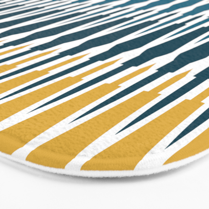 Boho, Geometric Pattern, Blue, Teal, Yellow and Gray Bath Mat Gallery Image 3