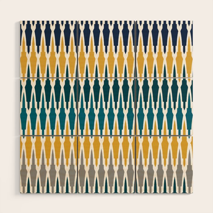 Boho, Geometric Pattern, Blue, Teal, Yellow and Gray Wood Wall Art Gallery Image 1