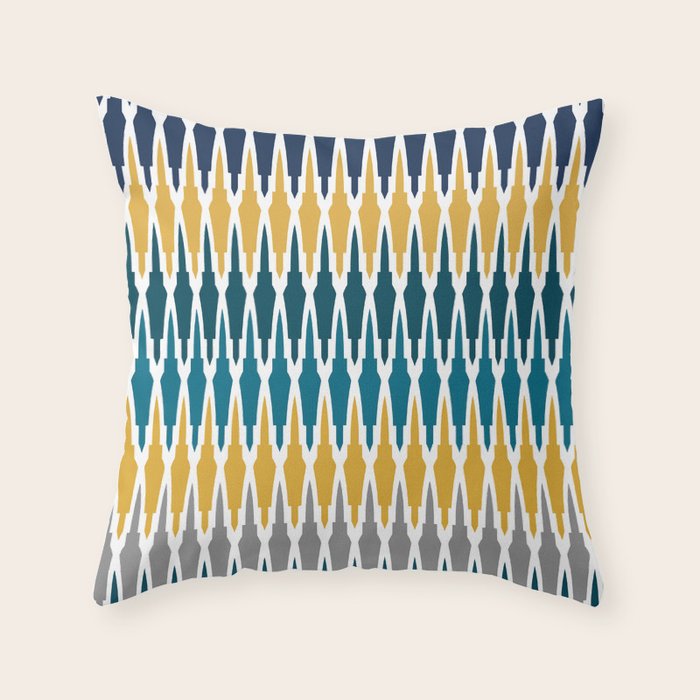Boho, Geometric Pattern, Blue, Teal, Yellow and Gray Throw Pillow Gallery Image 6