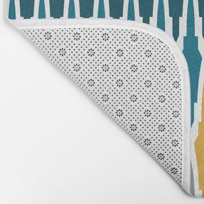 Boho, Geometric Pattern, Blue, Teal, Yellow and Gray Bath Mat Gallery Image 2
