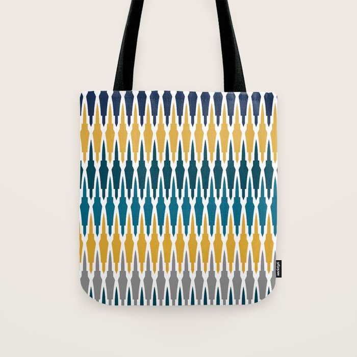 Boho, Geometric Pattern, Blue, Teal, Yellow and Gray Tote Bag Gallery Image 1