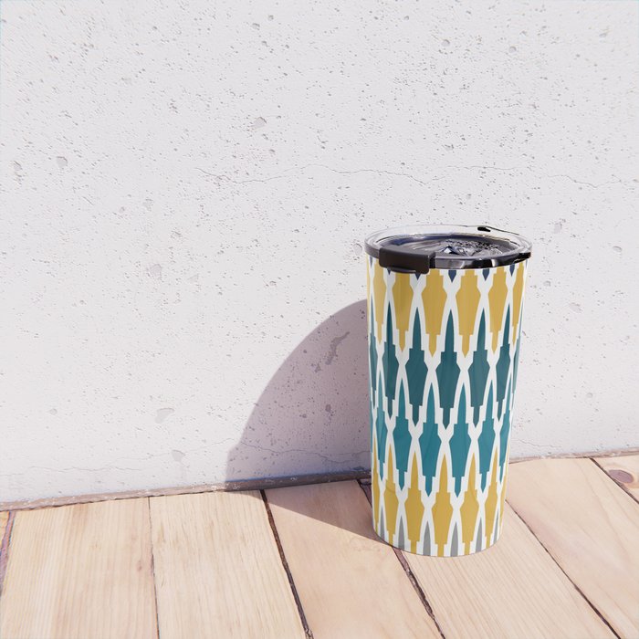 Boho, Geometric Pattern, Blue, Teal, Yellow and Gray Travel Mug Gallery Image 4