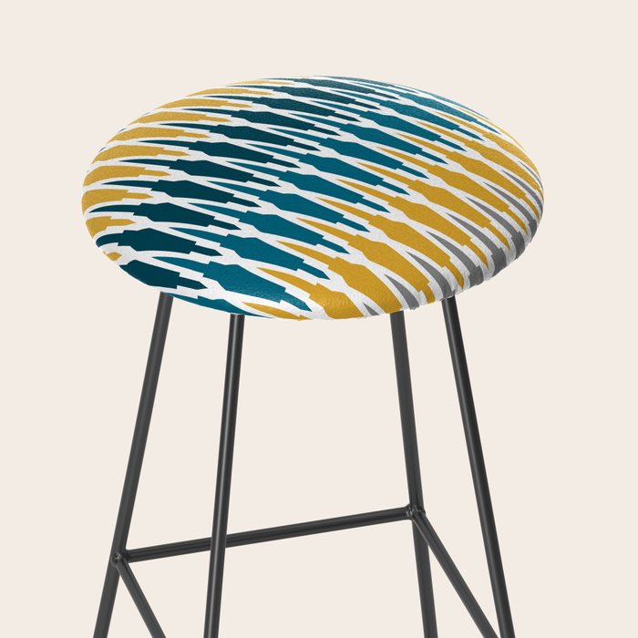 Boho, Geometric Pattern, Blue, Teal, Yellow and Gray Stool Gallery Image 2