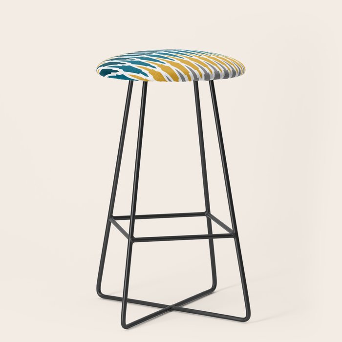 Boho, Geometric Pattern, Blue, Teal, Yellow and Gray Stool Gallery Image 1