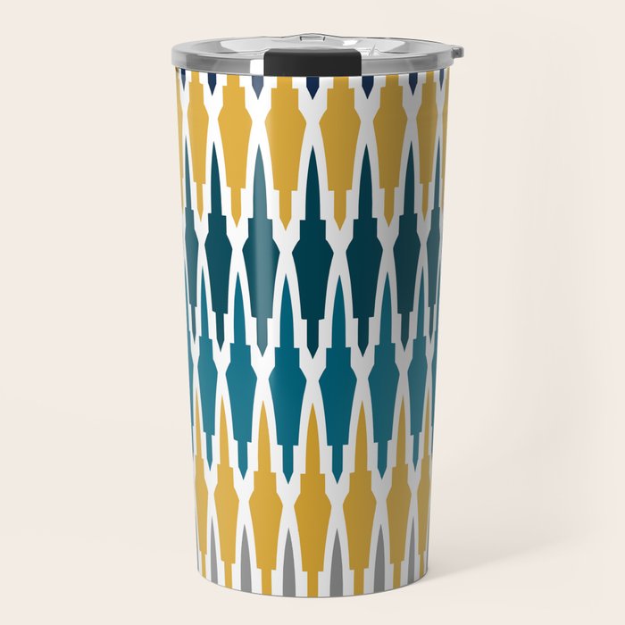 Boho, Geometric Pattern, Blue, Teal, Yellow and Gray Travel Mug Gallery Image 1
