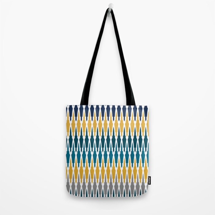 Boho, Geometric Pattern, Blue, Teal, Yellow and Gray Tote Bag Gallery Image 2